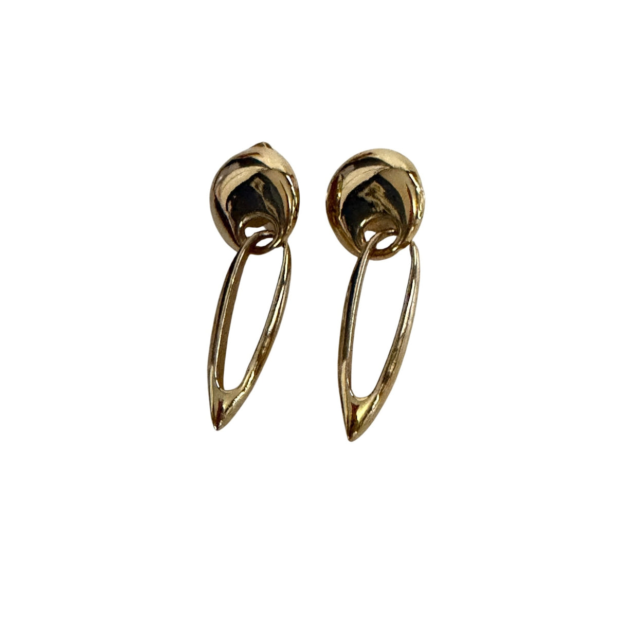 Vintage Gold Tone Open Marquise Drop Clip On Earrings Modernist 2 Inch