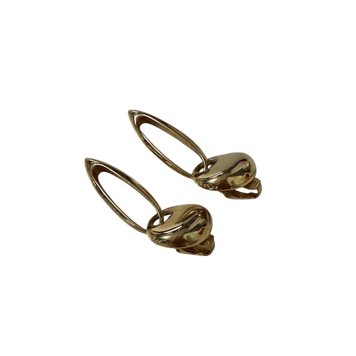 Vintage Gold Tone Open Marquise Drop Clip On Earrings Modernist 2 Inch