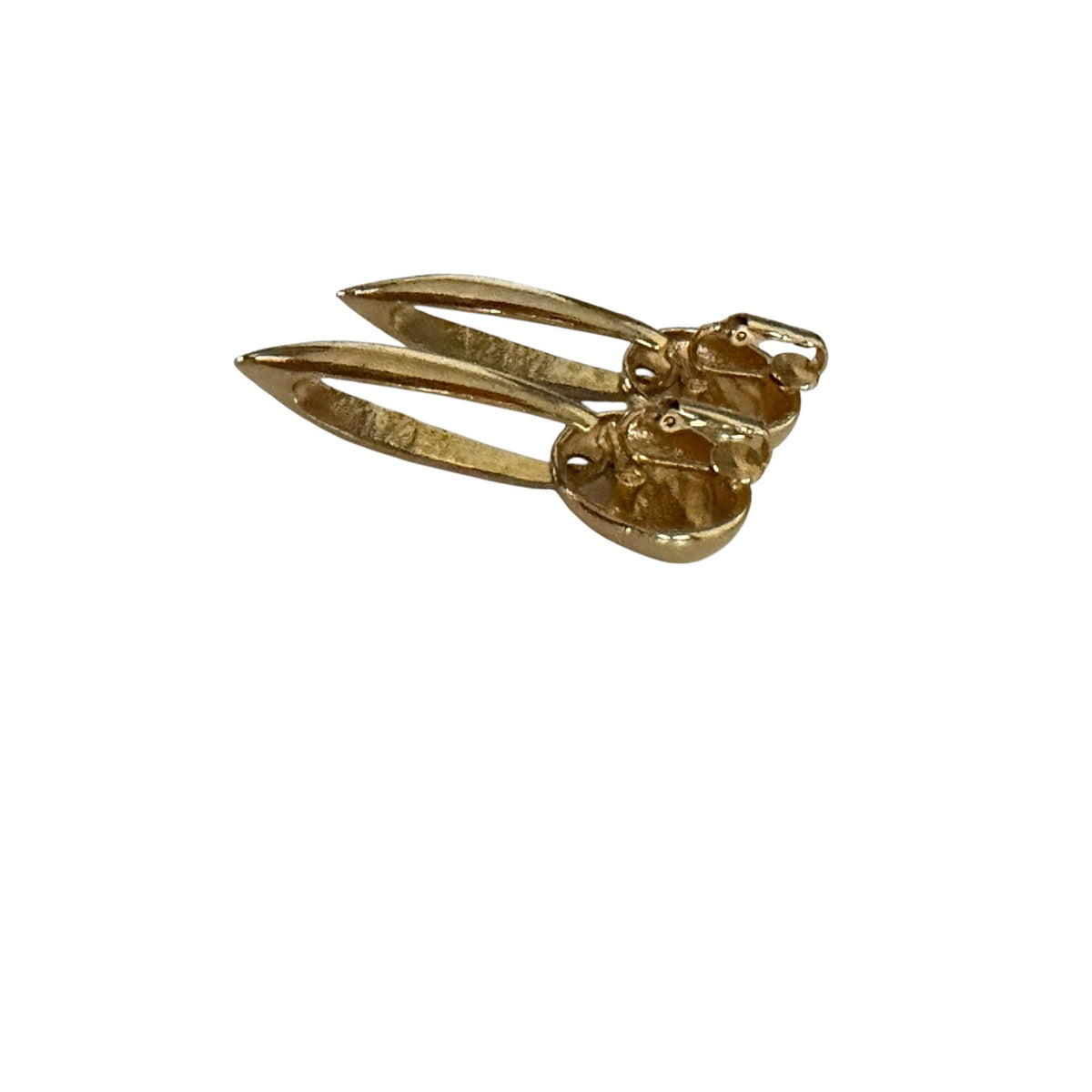 Vintage Gold Tone Open Marquise Drop Clip On Earrings Modernist 2 Inch