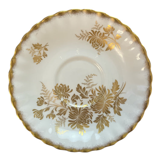 Vintage Royal Albert “Golden Glory” Bone China Saucer – England – Gold Floral Scalloped Edge