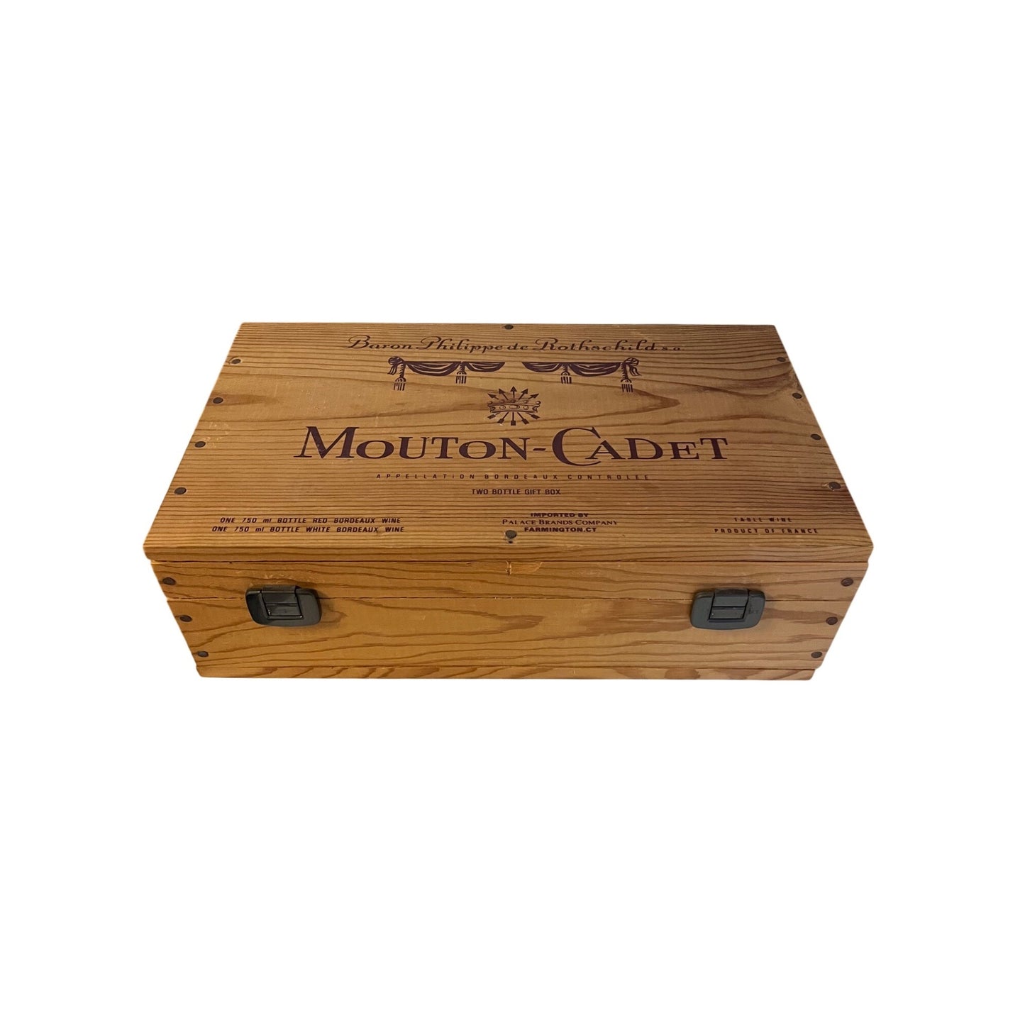 Vintage Mouton Cadet Wooden Wine Box Rothschild Bordeaux Crate 2 Bottle Storage Case