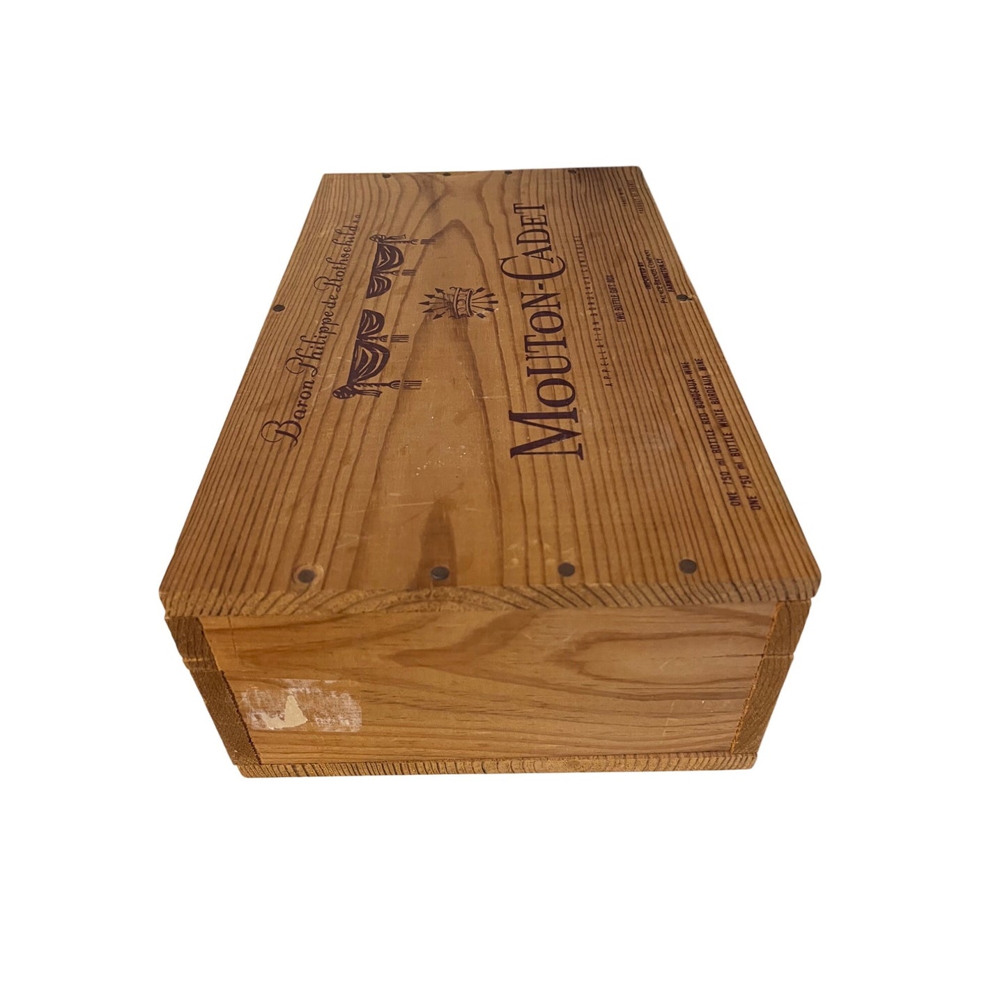 Vintage Mouton Cadet Wooden Wine Box Rothschild Bordeaux Crate 2 Bottle Storage Case