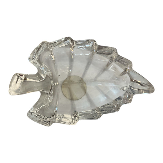 24% Lead Crystal Leaf Dish with Box – Made in China – 3.5" x 2.25" – 1990s to Early 2000s