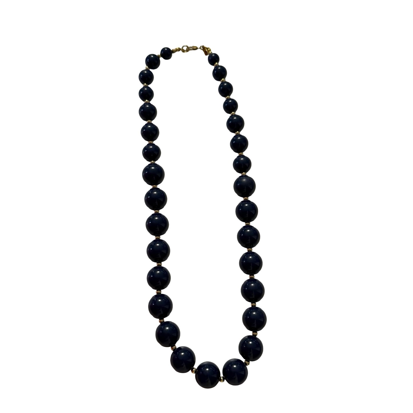 Monet Navy Blue Beaded Necklace Gold Tone Spacer Beads 16 Inch Vintage Costume Jewelry