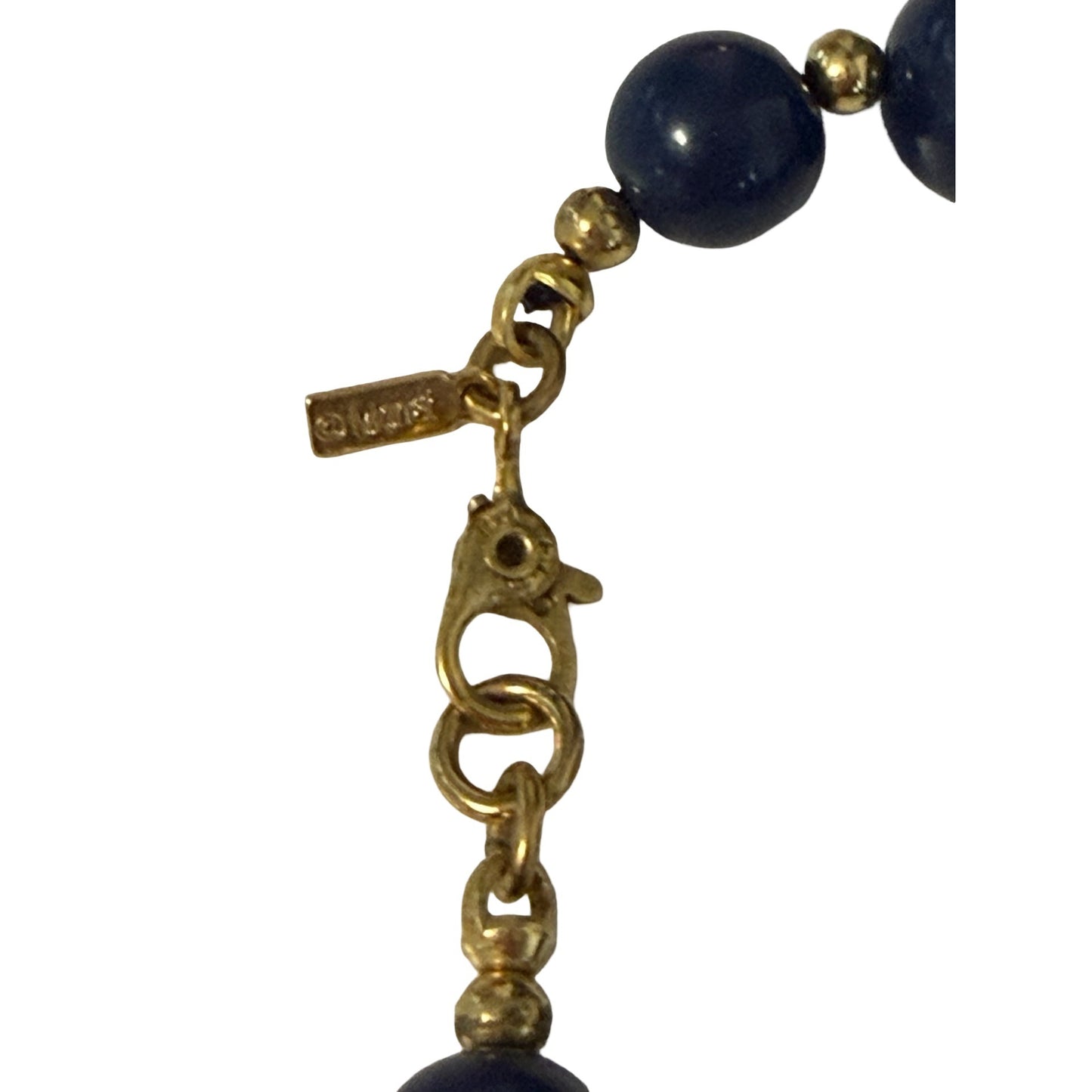 Monet Navy Blue Beaded Necklace Gold Tone Spacer Beads 16 Inch Vintage Costume Jewelry
