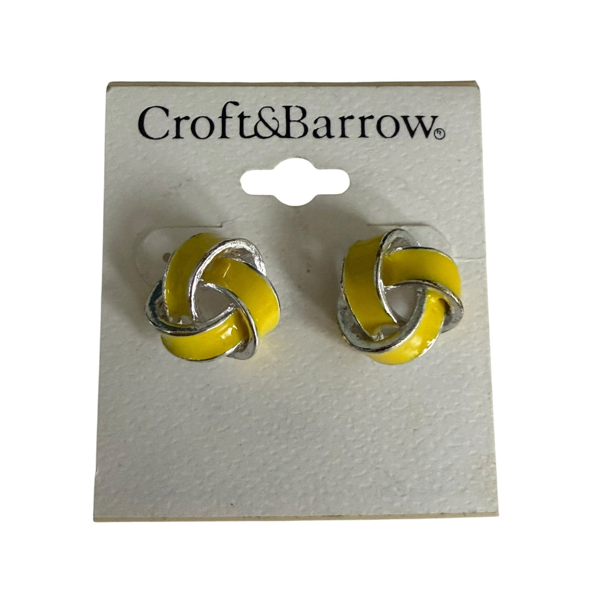 Croft & Barrow Yellow Enamel Silver Tone Love Knot Stud Earrings NWT
