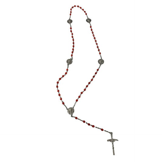 Vintage Pope John Paul II Rosary Red Glass Beads Silver Tone Crucifix 23”