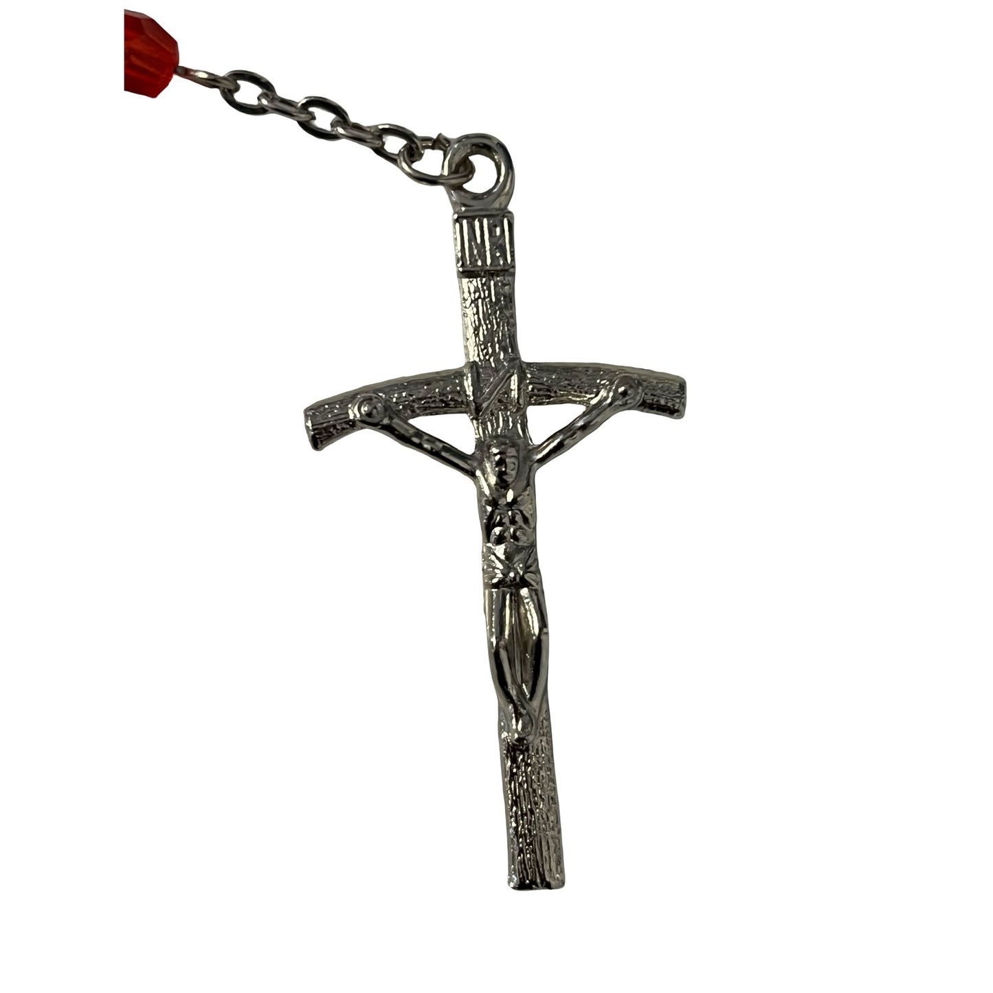 Vintage Pope John Paul II Rosary Red Glass Beads Silver Tone Crucifix 23”