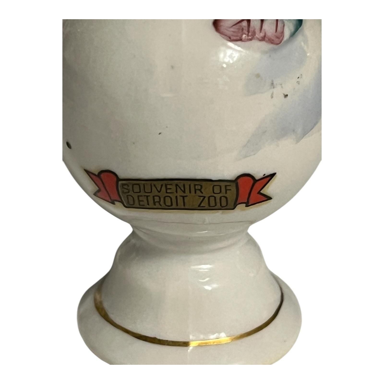 Vintage "Souvenir of Detroit Zoo" Miniature Pitcher Vase – Made in Occupied Japan – 3.5” Tall – Floral with Gold Trim – READ