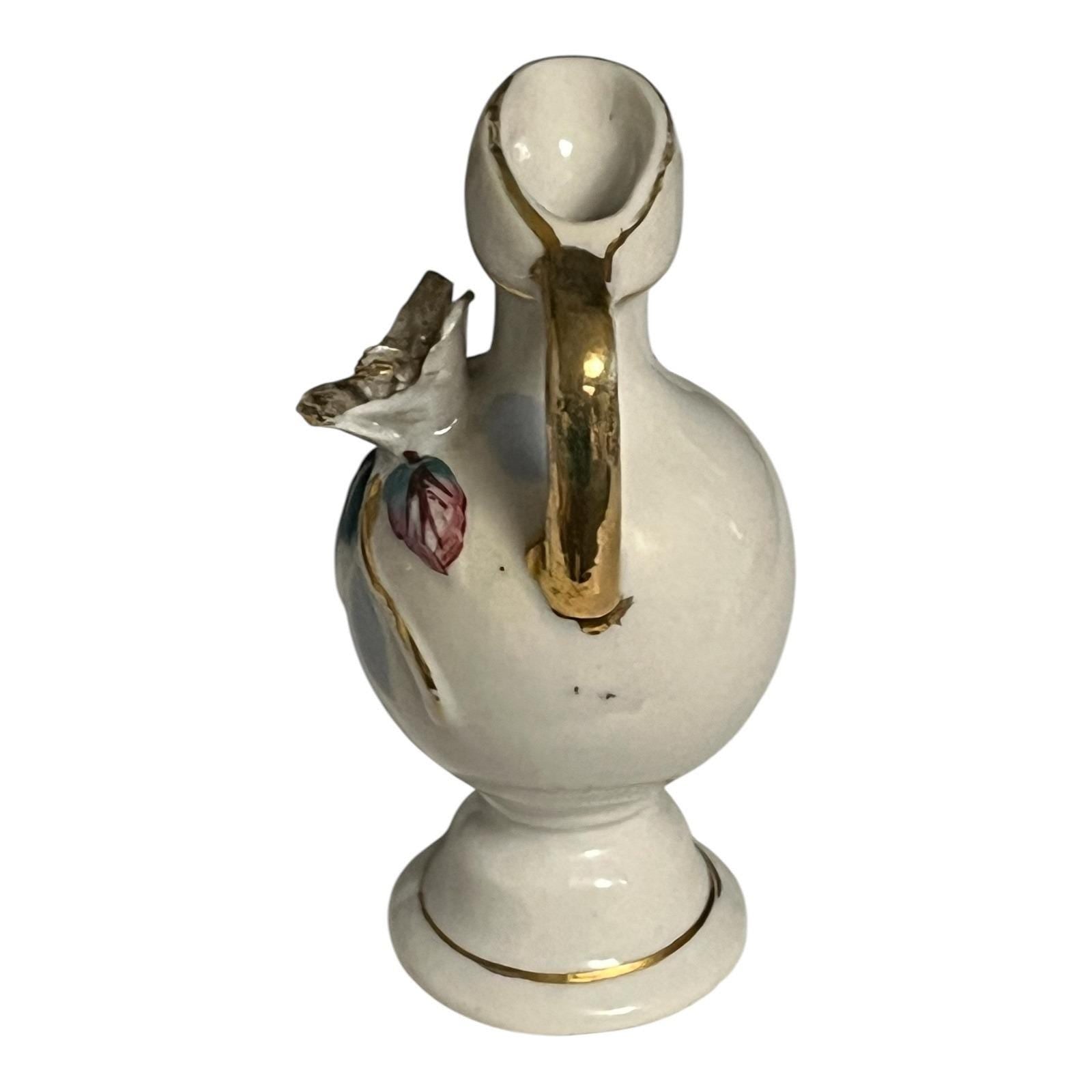 Vintage "Souvenir of Detroit Zoo" Miniature Pitcher Vase – Made in Occupied Japan – 3.5” Tall – Floral with Gold Trim – READ