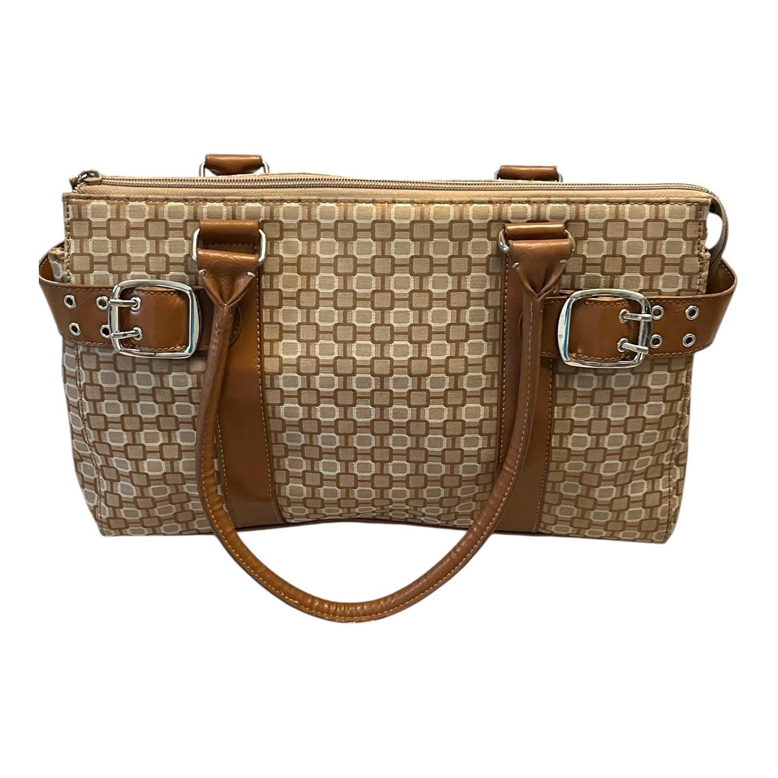 Vintage Nine West Geometric Print Tote Bag – Tan & Beige
