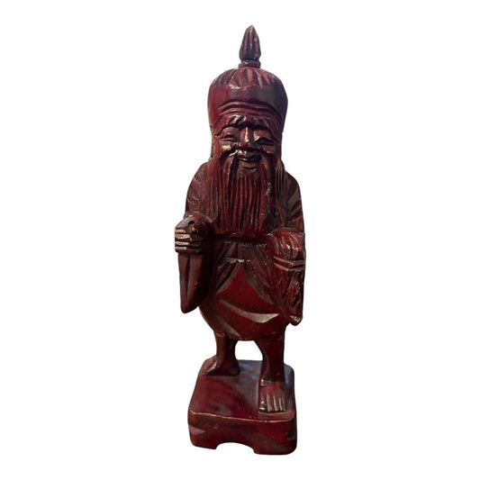 Vintage Chinese Shou Xing Figurine – Hand-Carved Wood – 8” Tall