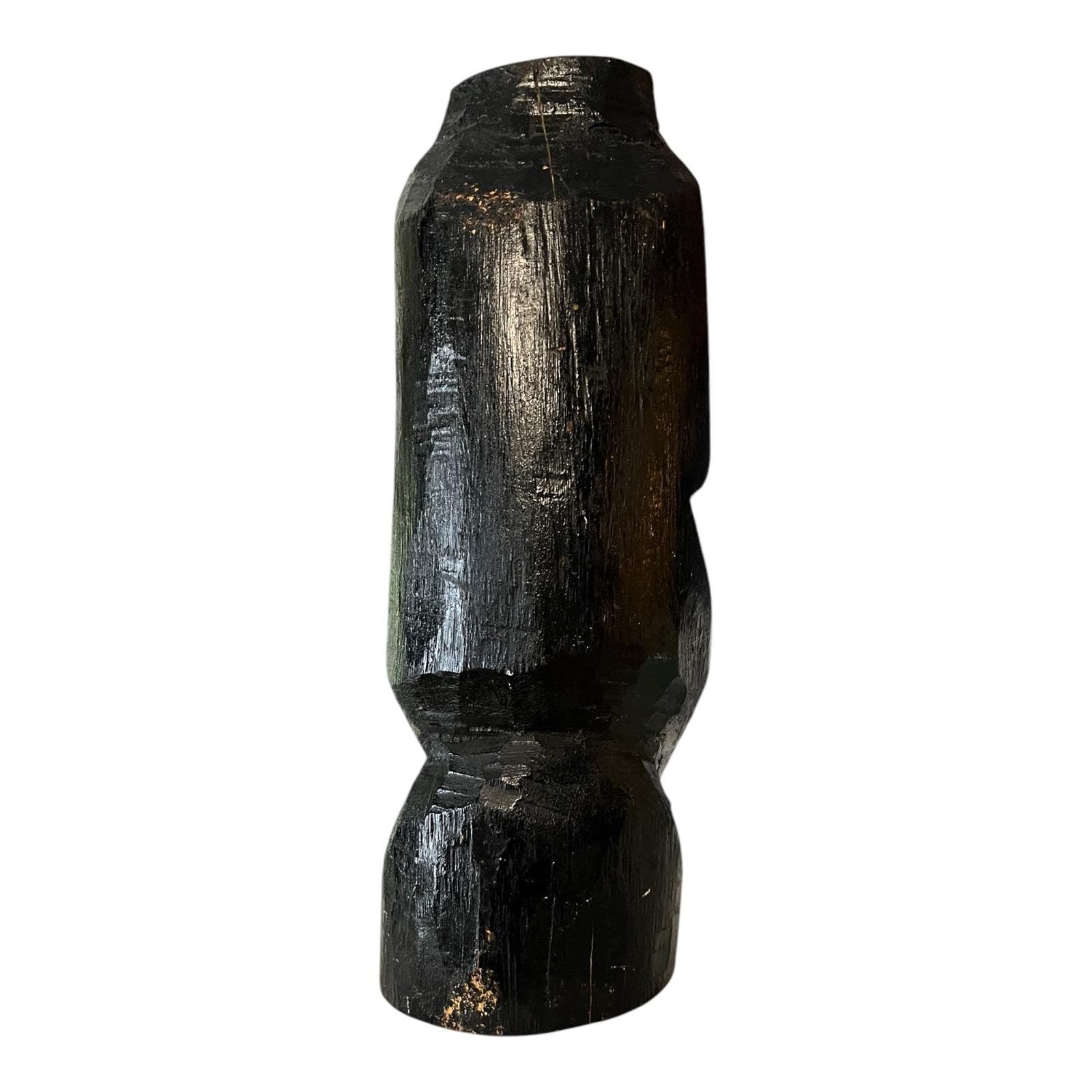 Vintage Hand-Carved Wooden Sculpture – Moai-Style Tribal Bust – 11.5”