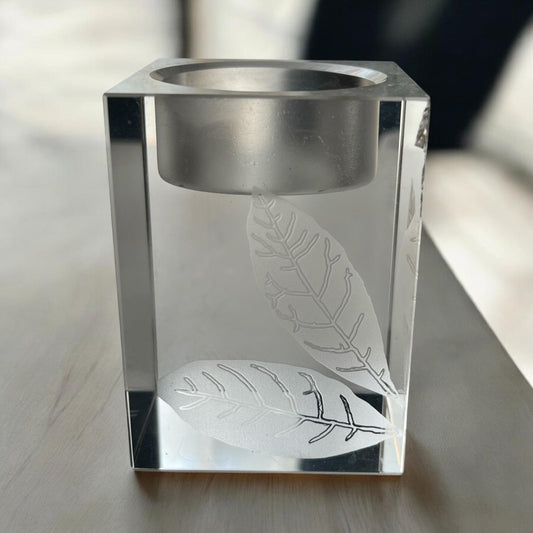 VTG Oleg Cassini Crystal Votive Candle Holder – Etched Leaf Design