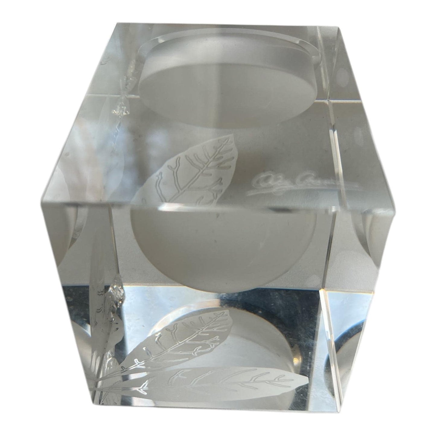 VTG Oleg Cassini Crystal Votive Candle Holder – Etched Leaf Design