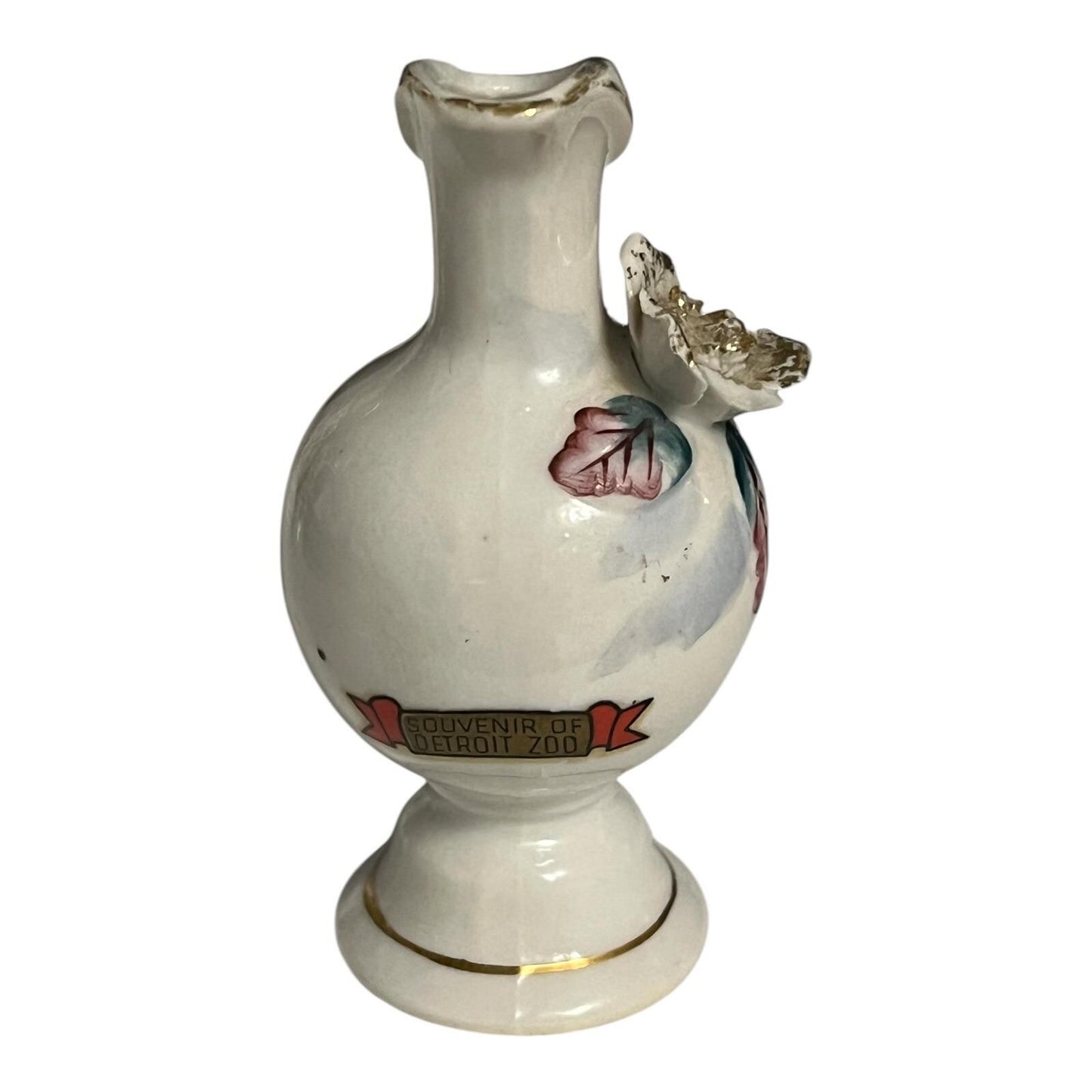 Vintage "Souvenir of Detroit Zoo" Miniature Pitcher Vase – Made in Occupied Japan – 3.5” Tall – Floral with Gold Trim – READ