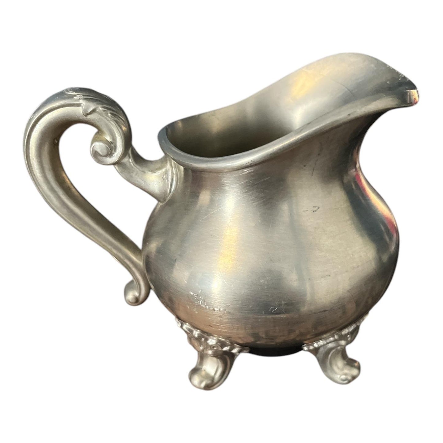 Vintage Reed & Barton Pewter Creamer Pitcher – Regent Pattern – Ornate Handle Feet