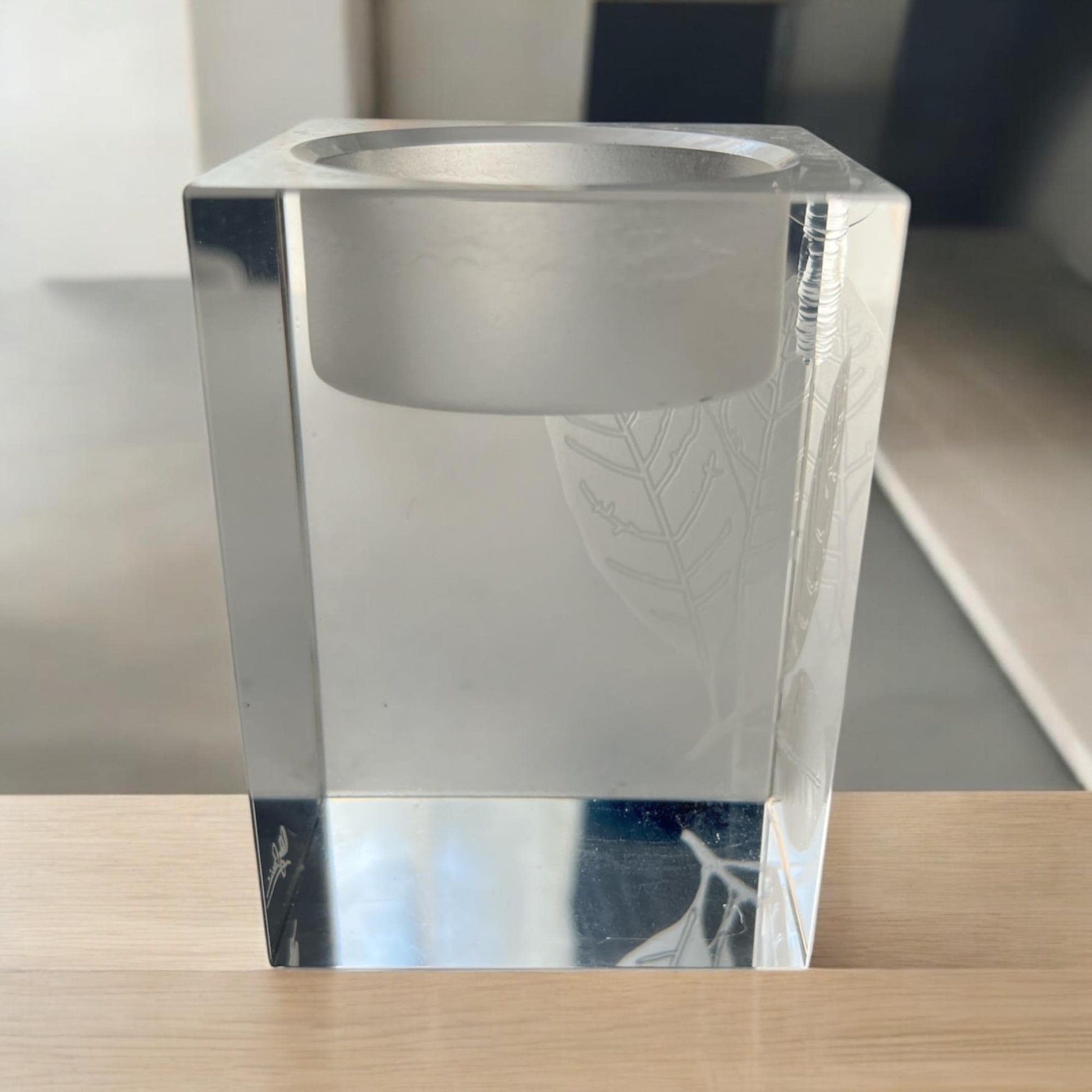 VTG Oleg Cassini Crystal Votive Candle Holder – Etched Leaf Design