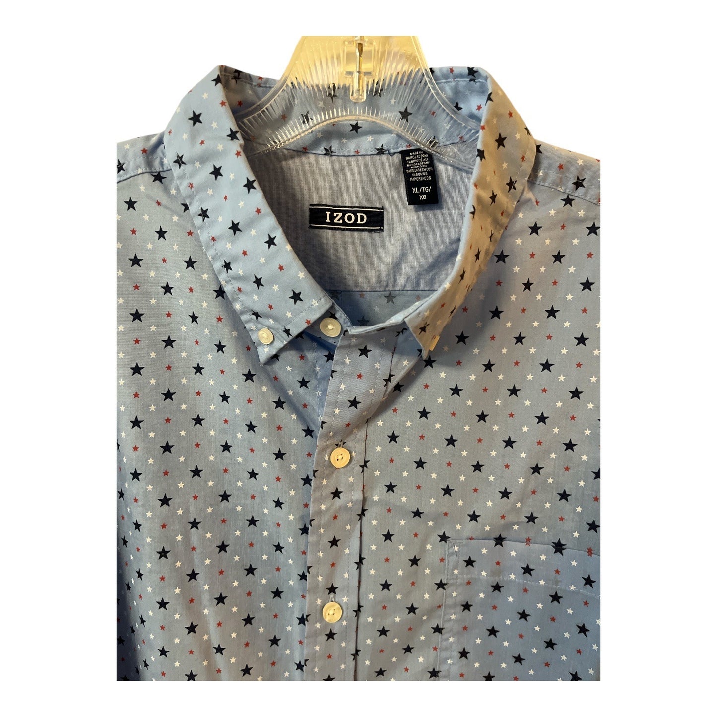 IZOD Men’s Star Print Button-Down Shirt XL Blue Red White Short Sleeve