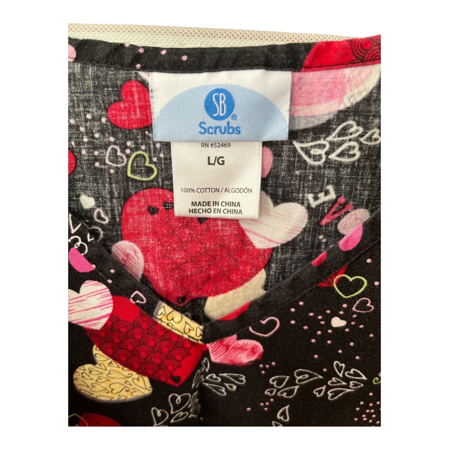 SB Scrubs Women’s Size L Lot of 2 V-Neck Tops – Red Ladybugs & Black Hearts