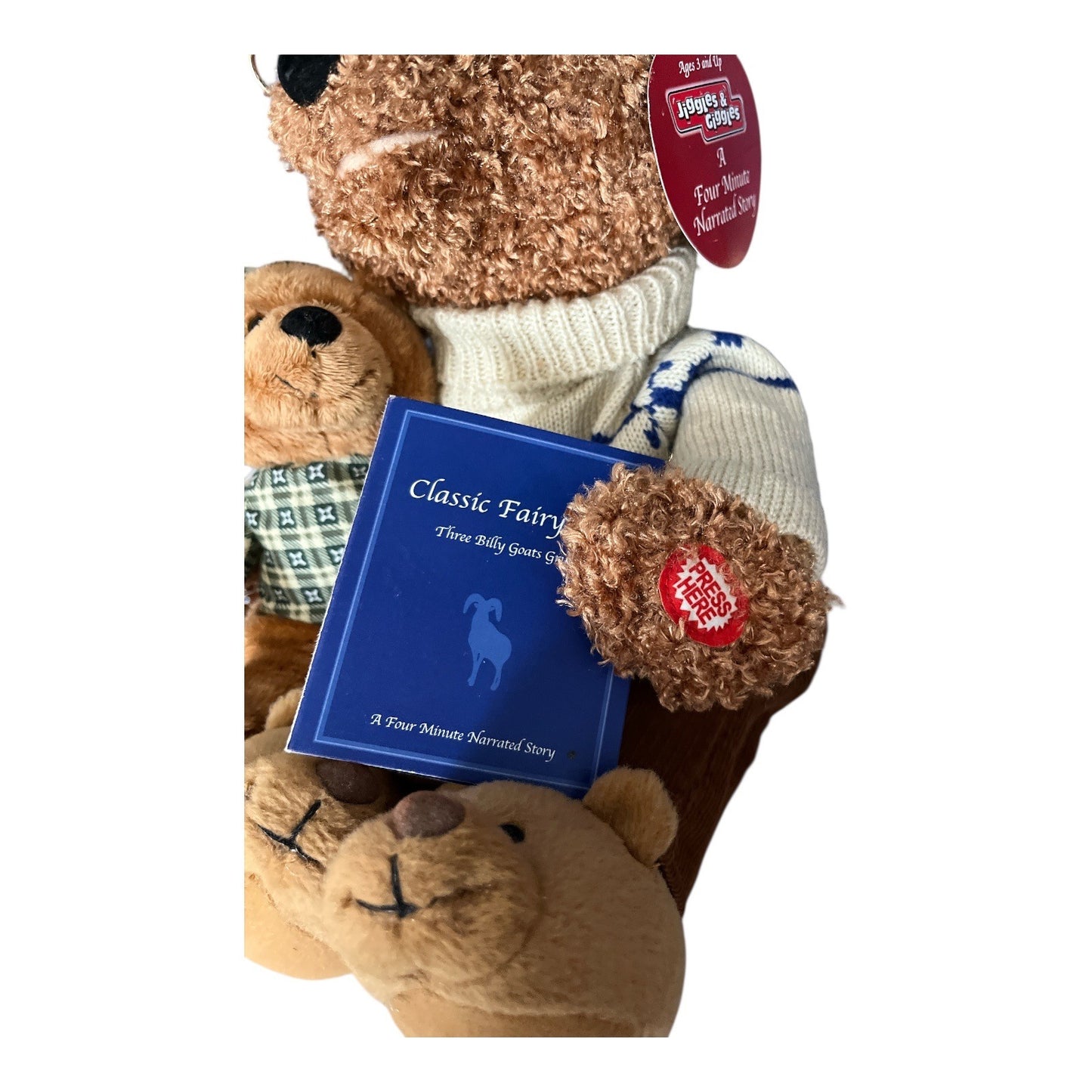 2003 Jiggles & Giggles 15" Storytelling Bear Narrates Three Billy Goats Gruff NWT