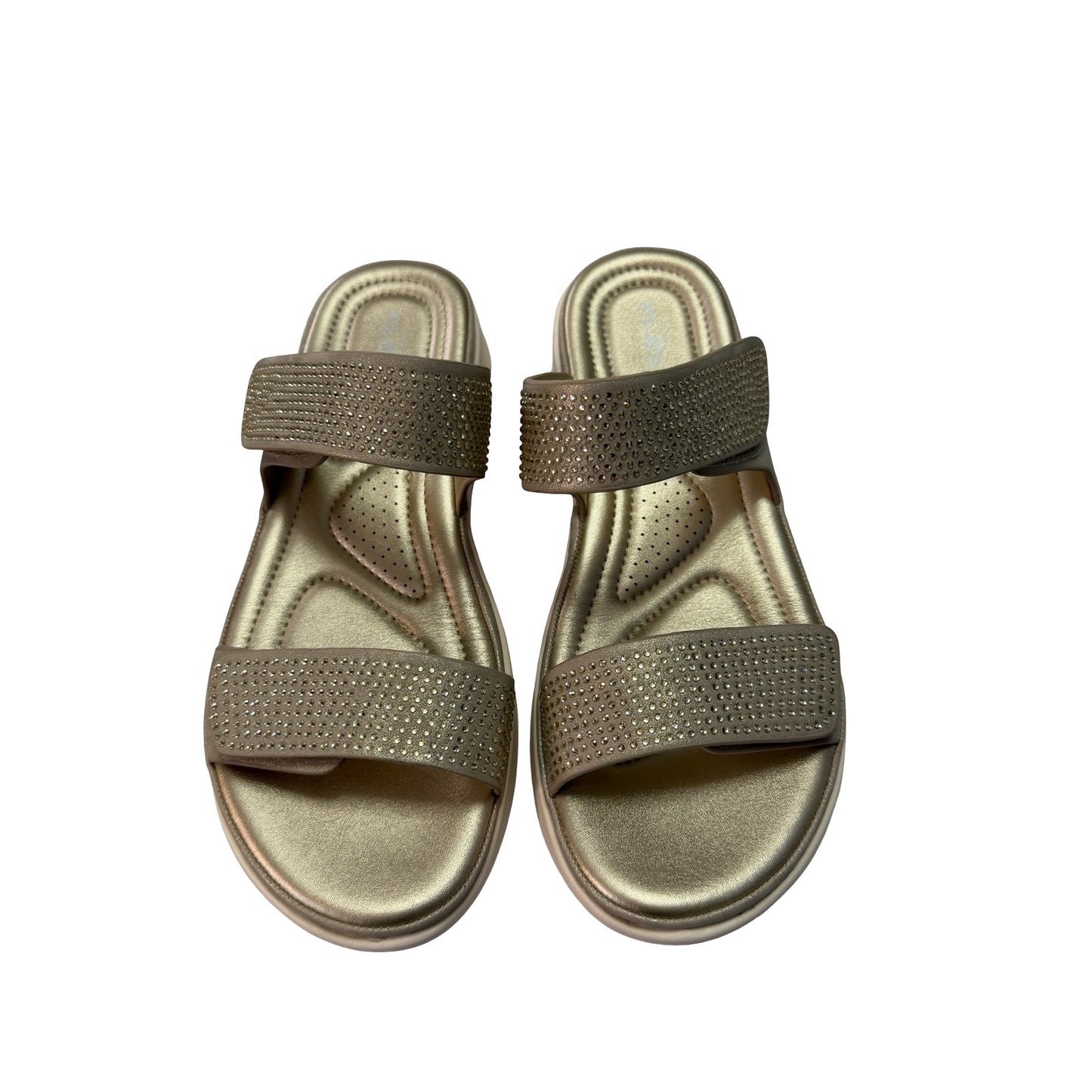 Flexus by Spring Step Bling-SGld Soft Gold Rhinestone Comfort Slide Sandals Size 37