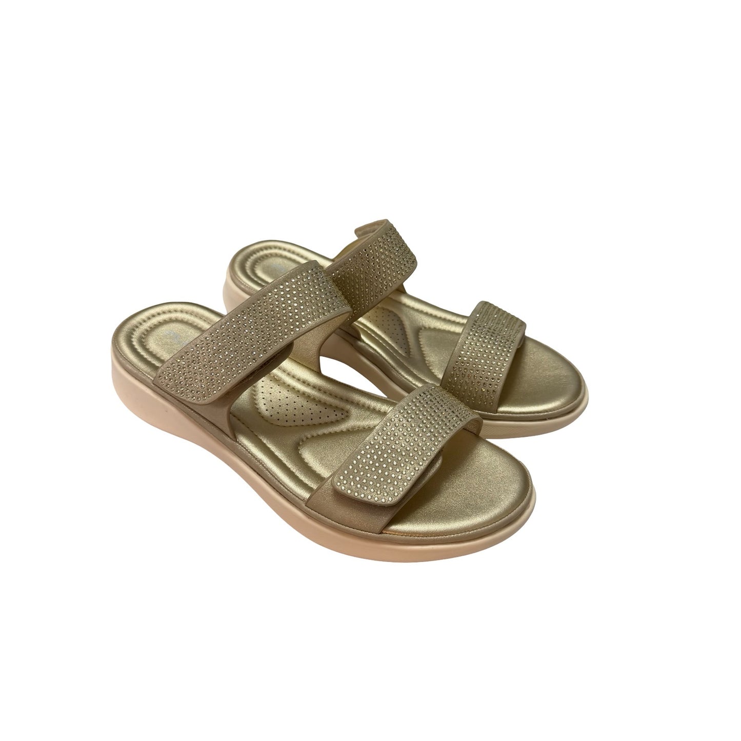 Flexus by Spring Step Bling-SGld Soft Gold Rhinestone Comfort Slide Sandals Size 37