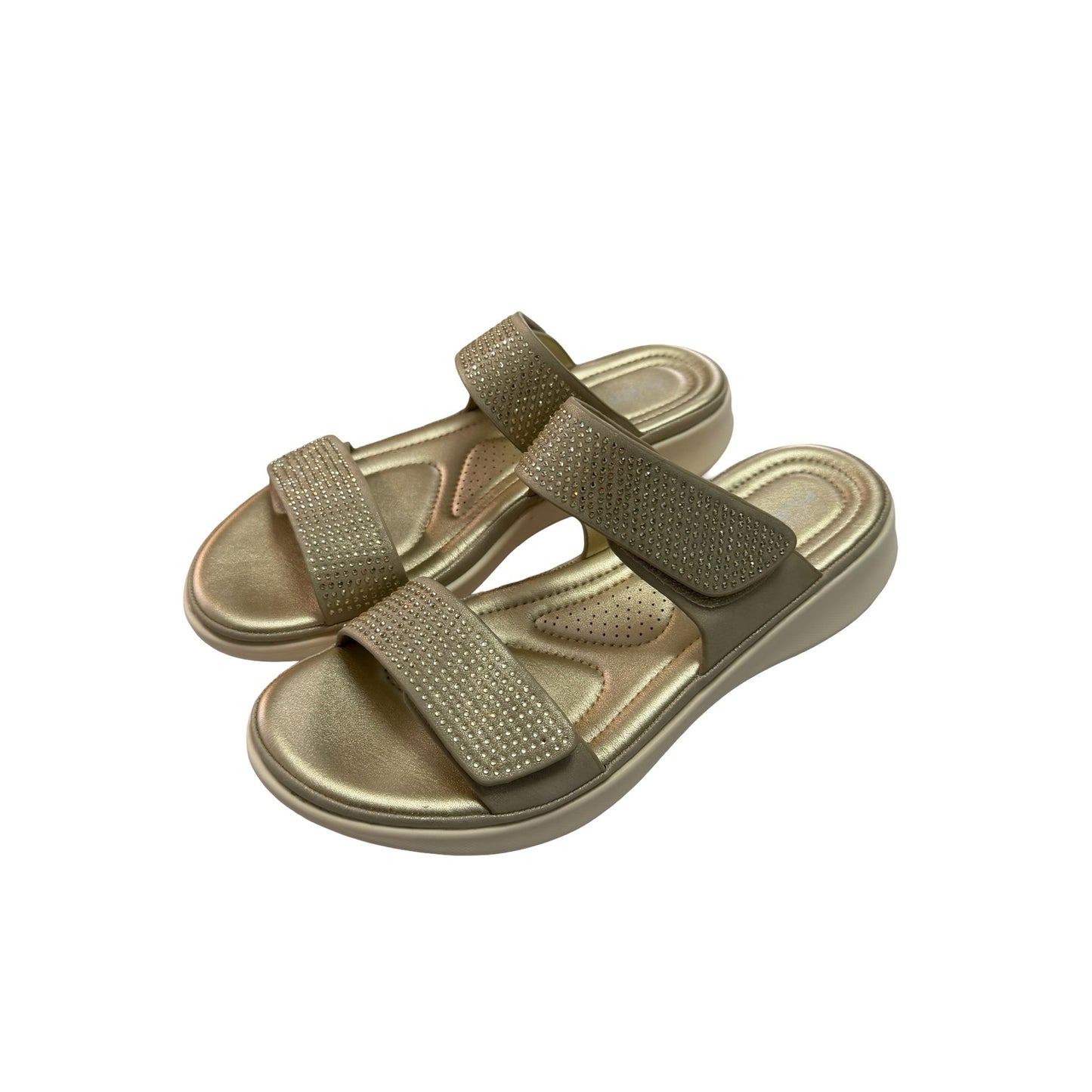 Flexus by Spring Step Bling-SGld Soft Gold Rhinestone Comfort Slide Sandals Size 37