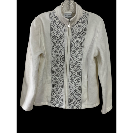 Alfred Dunner Women’s Medium Petite White Fleece Jacket Embroidered Zip Front