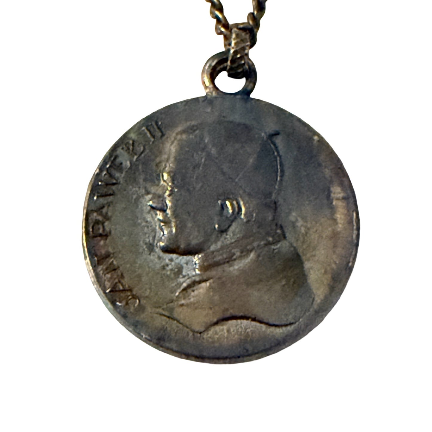 Vintage Pope John Paul II Jan Paweł II Silverplated Pendant Necklace Poland Original Card