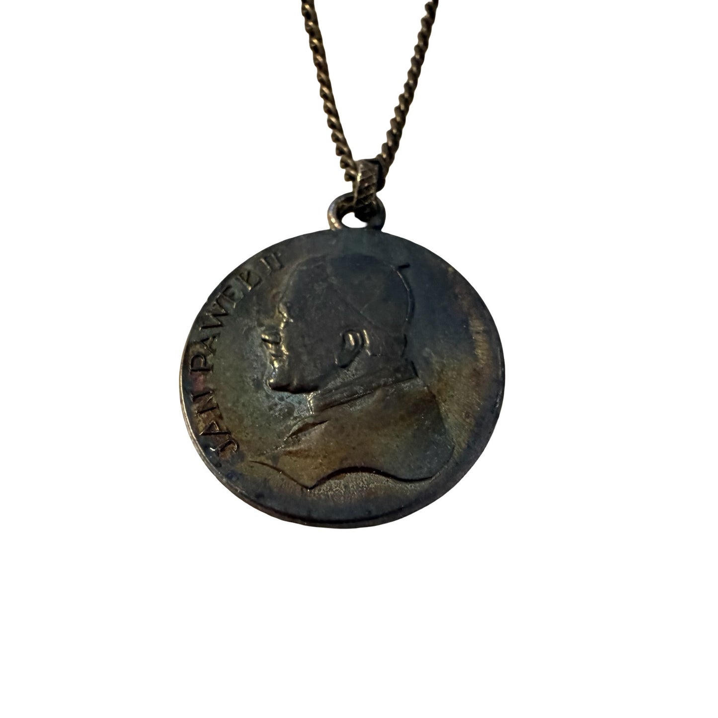 Vintage Pope John Paul II Jan Paweł II Silverplated Pendant Necklace Poland Original Card