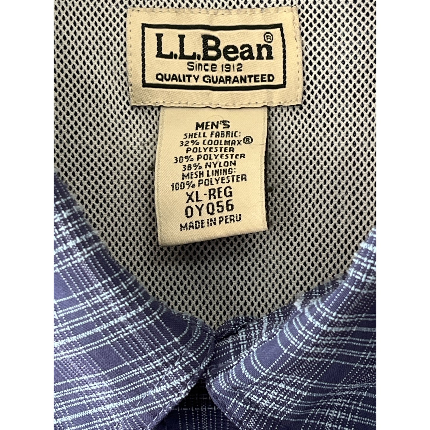 L.L.Bean Men’s CoolMax Short-Sleeve Fishing Shirt XL Regular – Blue Plaid Vented