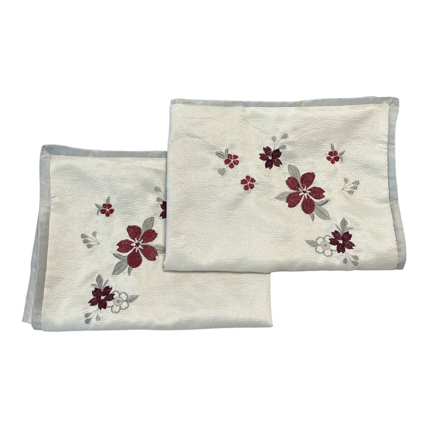 Set of 2 Martha Stewart Collection Standard Pillow Shams – Embroidered Floral – Cream with Burgundy & Gray Accents