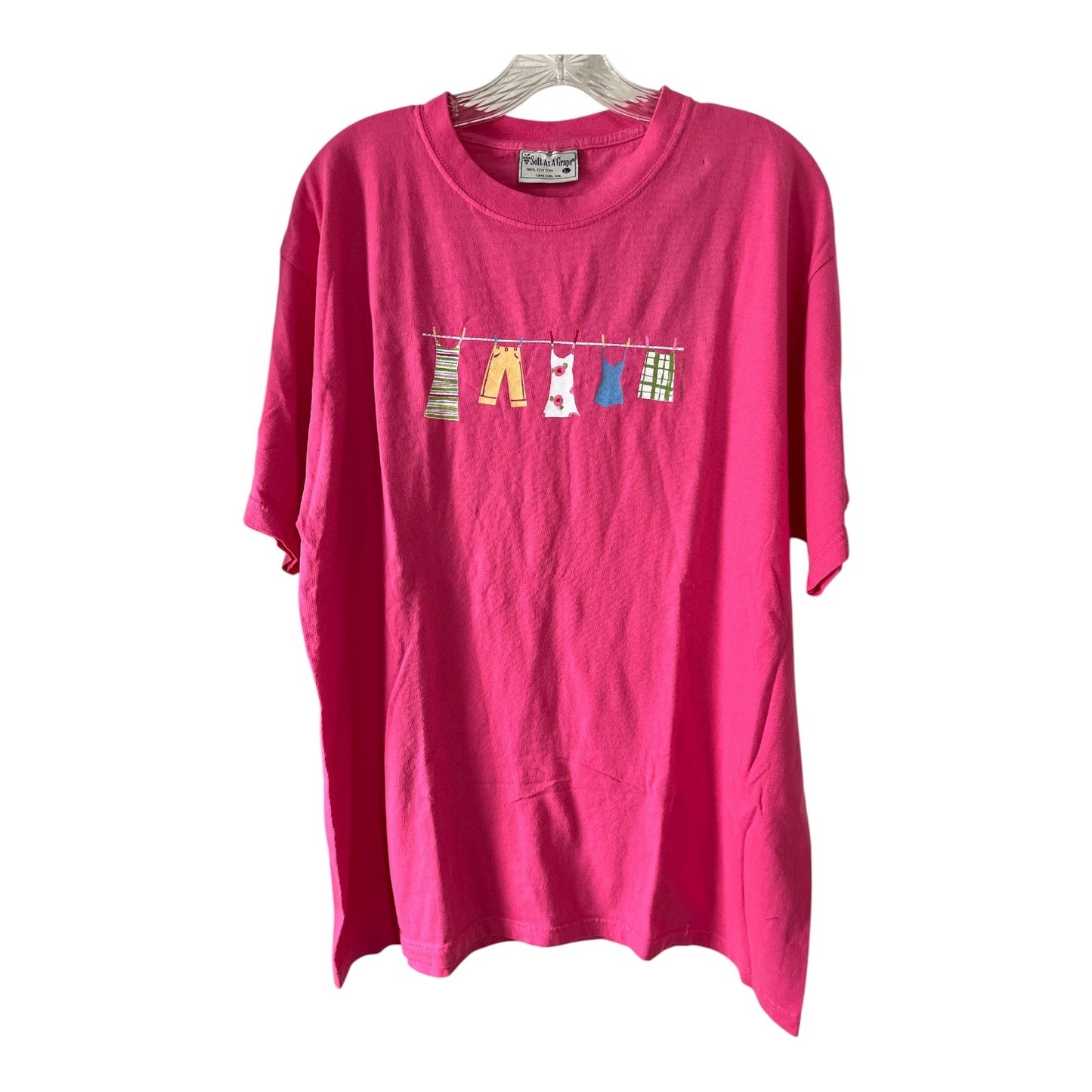 VTG Soft As A Grape Cape Cod Women’s Pink T-Shirt – Clothesline Graphic – Size L – 100% Cotton