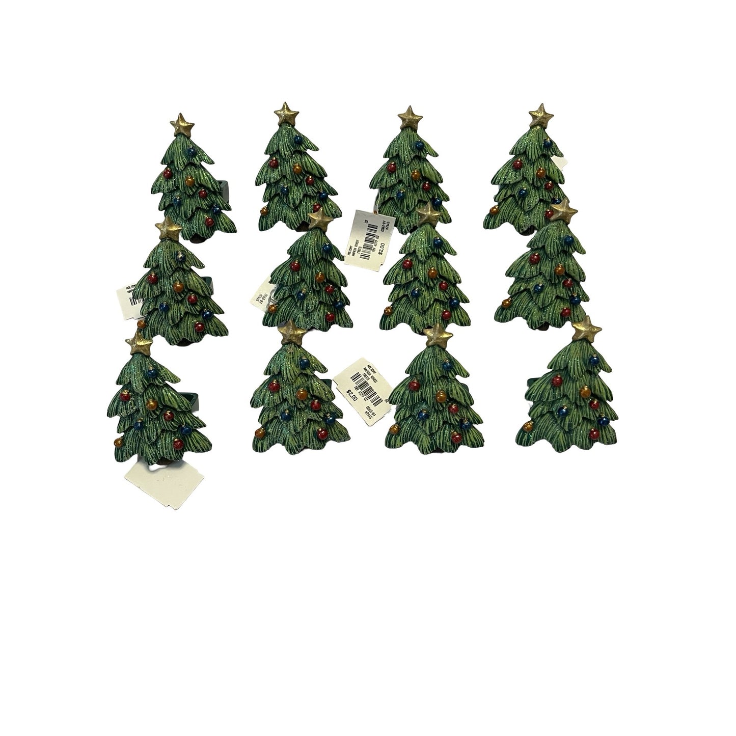 Christmas Tree Napkin Rings Set of 12 Holiday Table Decor Green Tree Rings Gold Star Rustic Christmas Dining