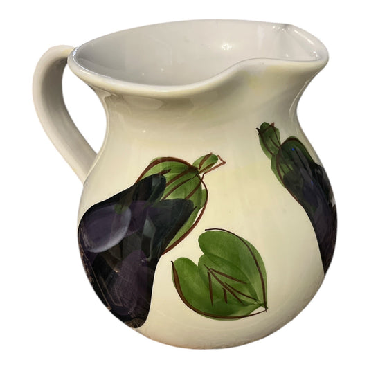Antica Fornace Italian Ceramic Pitcher Eggplant Pattern Hand Painted 8 x 7 Inch