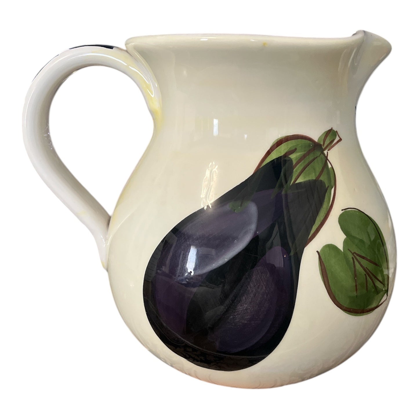 Antica Fornace Italian Ceramic Pitcher Eggplant Pattern Hand Painted 8 x 7 Inch