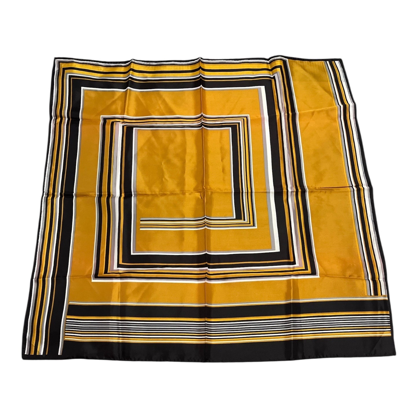 Vintage Japanese Water-Repellent Acetate Scarf Mustard Yellow Black Geometric 27”