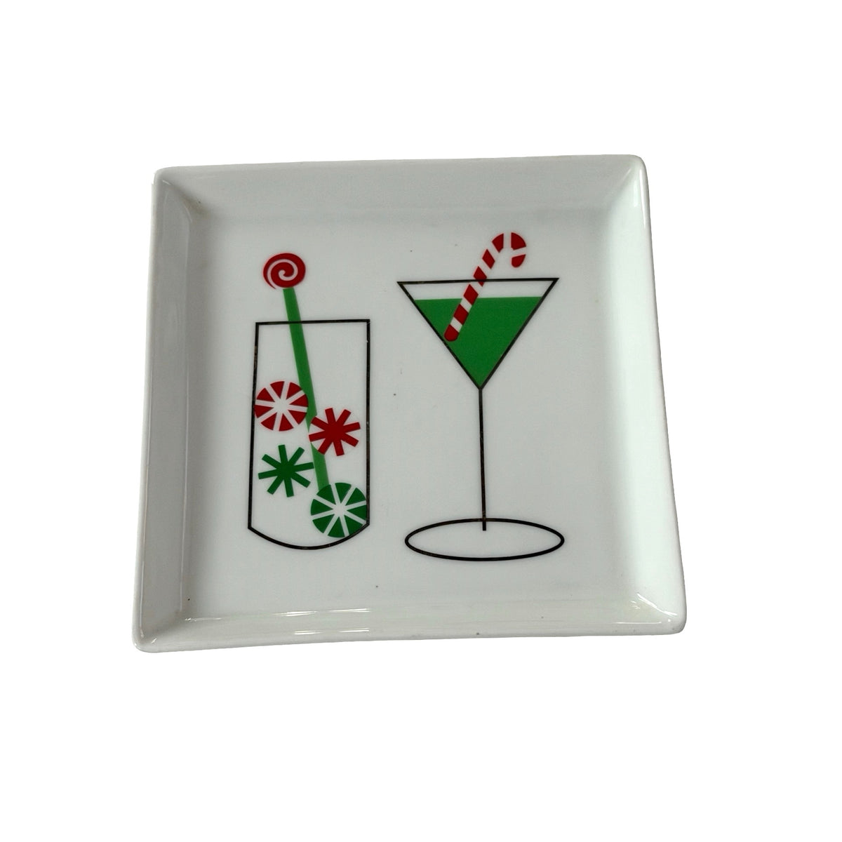 Crate & Barrel Candy Cane Cocktail Christmas Appetizer Plate 6” Square Holiday