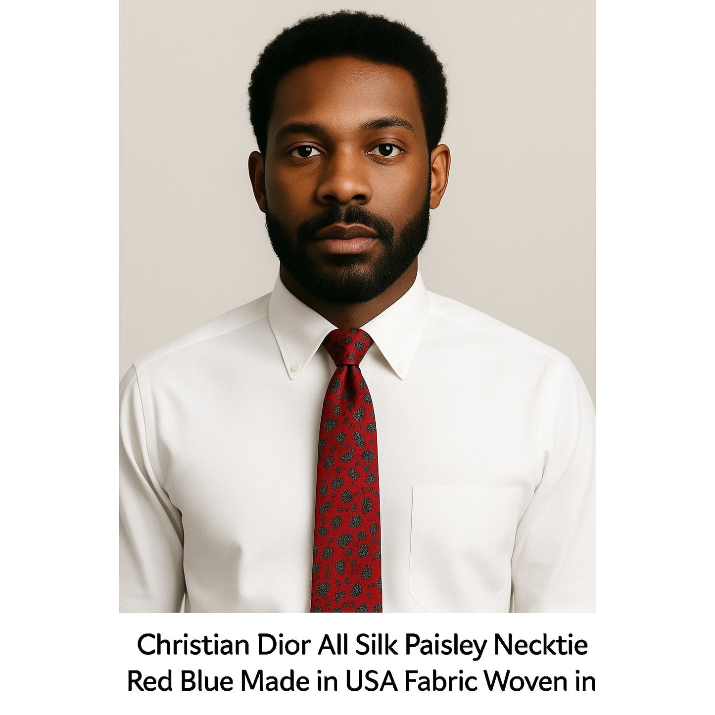 Christian Dior All Silk Paisley Necktie Red Blue Made in USA Fabric Woven in Italy