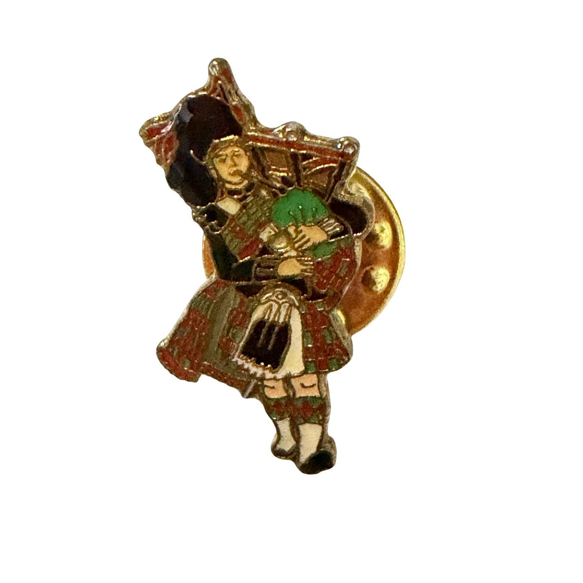 Vintage Scottish Bagpiper Enamel Lapel Pin Highland Kilt Scotland 1"