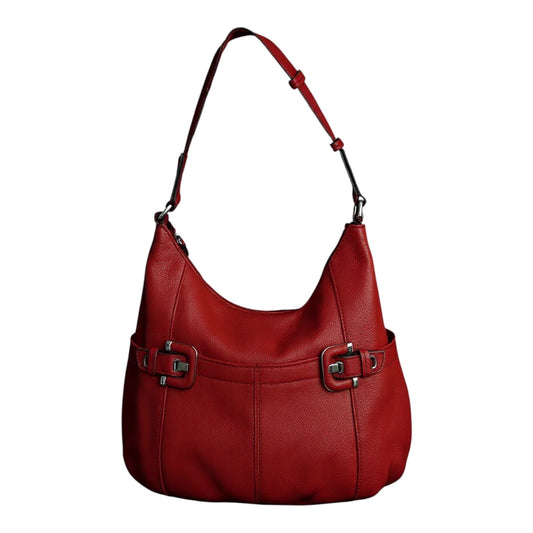 Tignanello Red Pebbled Leather Shoulder Bag with Buckle Detail