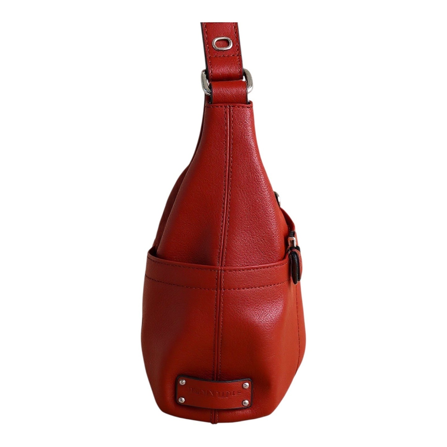 Tignanello Red Pebbled Leather Shoulder Bag with Buckle Detail