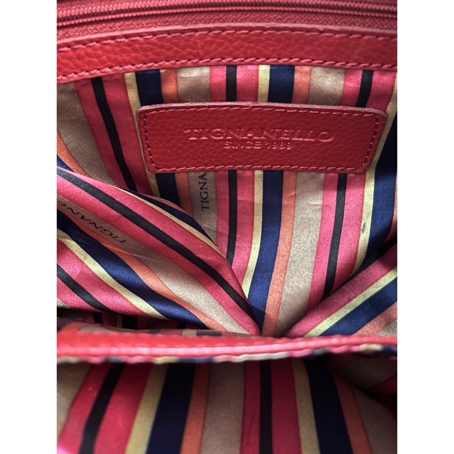 Tignanello Red Pebbled Leather Shoulder Bag with Buckle Detail