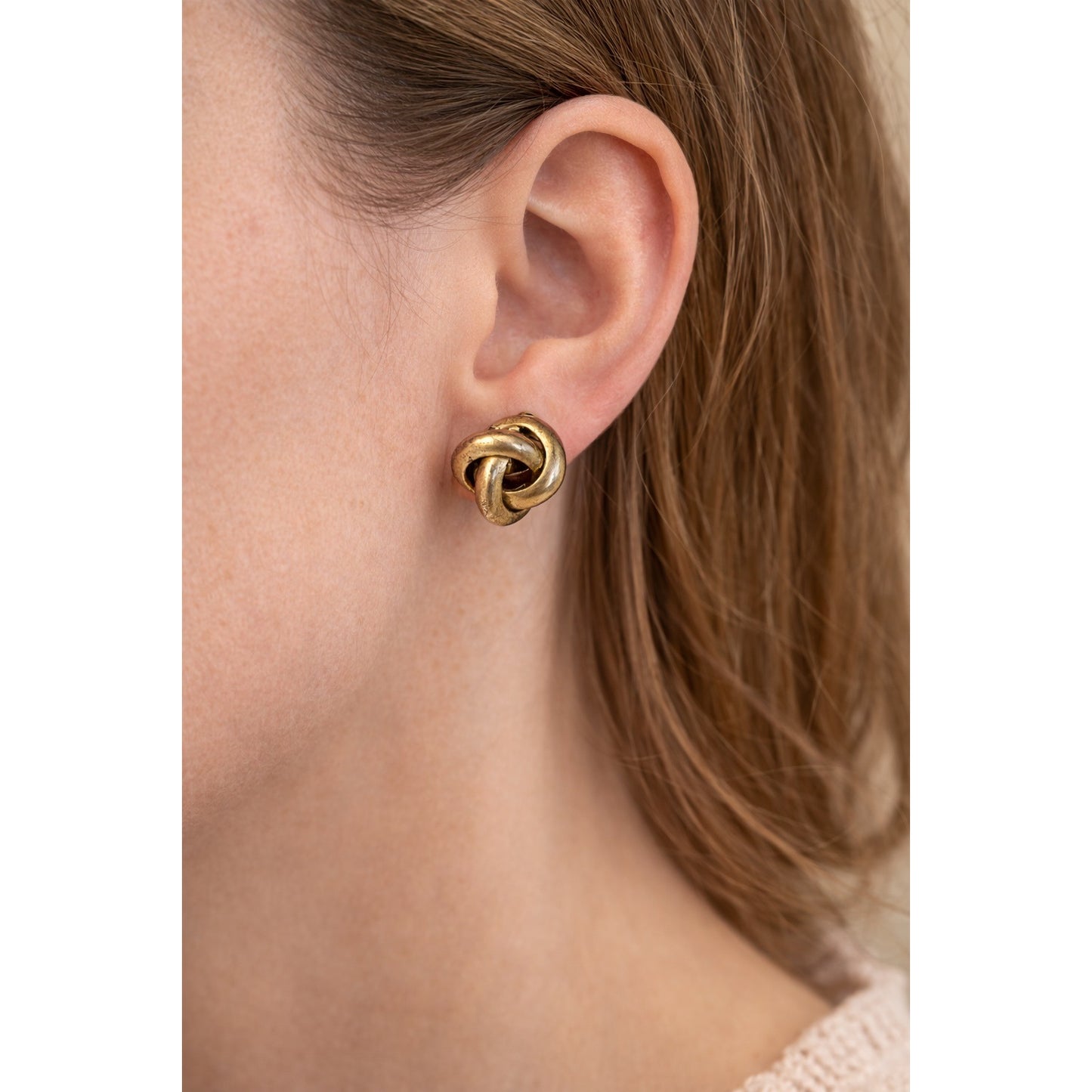 Vintage Knot Stud Earrings Gold Tone Sculptural Love Knot Post Earrings
