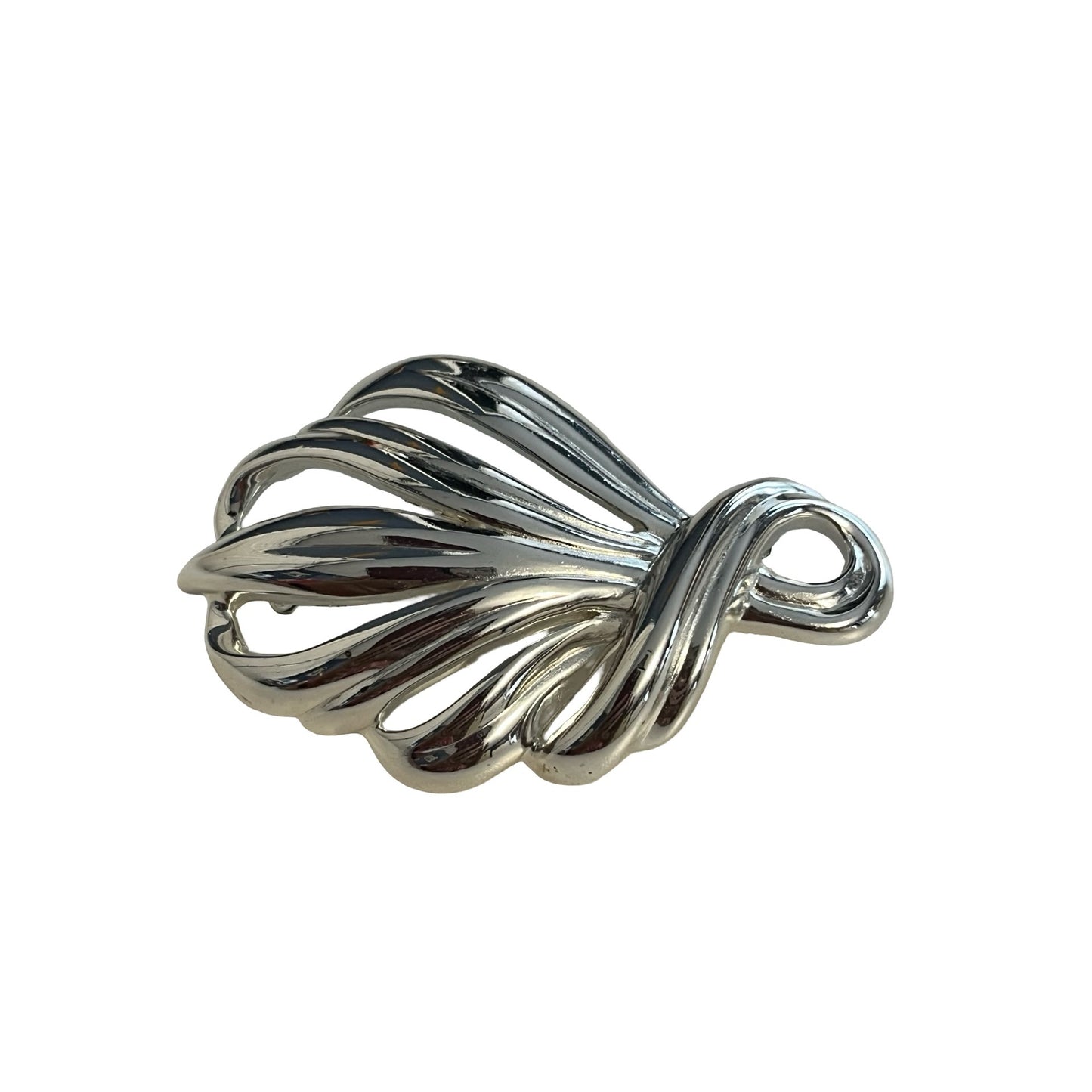 Monet Silver Tone Ribbon Swirl Brooch Vintage Abstract Leaf Pin 2.5”