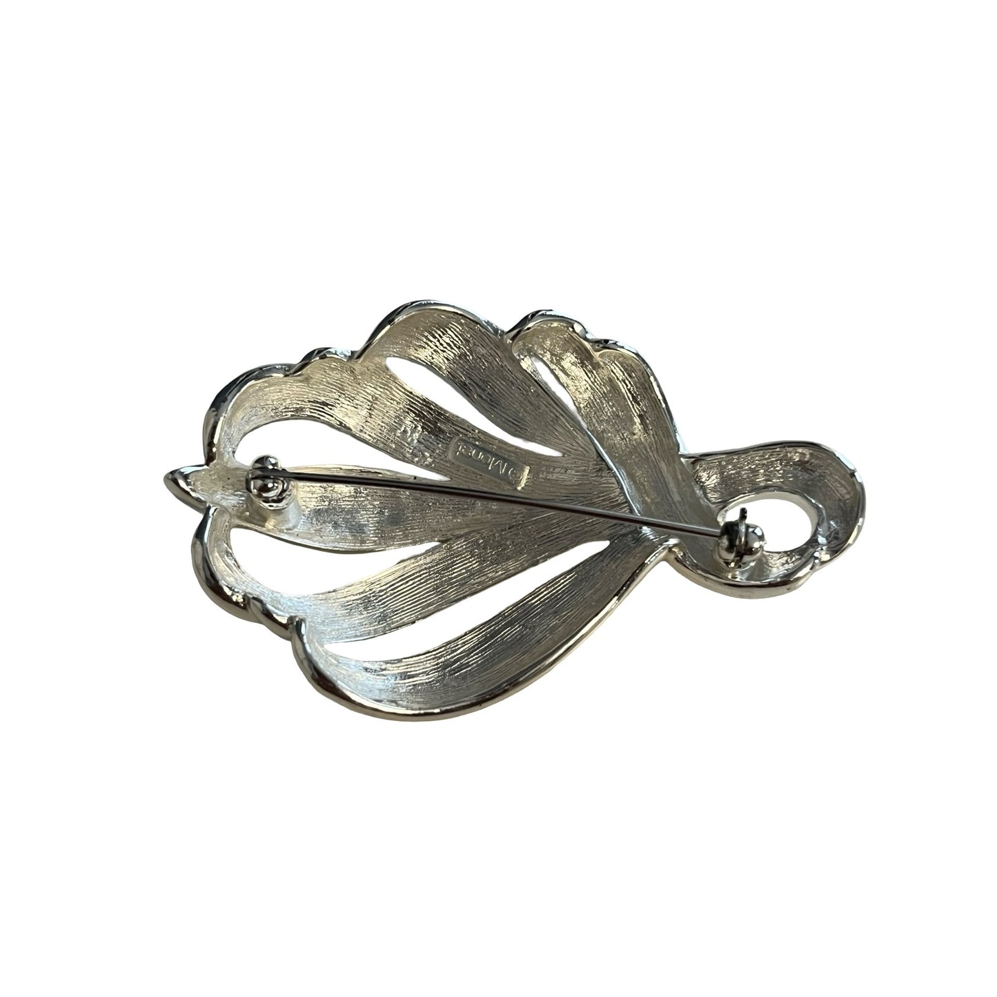 Monet Silver Tone Ribbon Swirl Brooch Vintage Abstract Leaf Pin 2.5”
