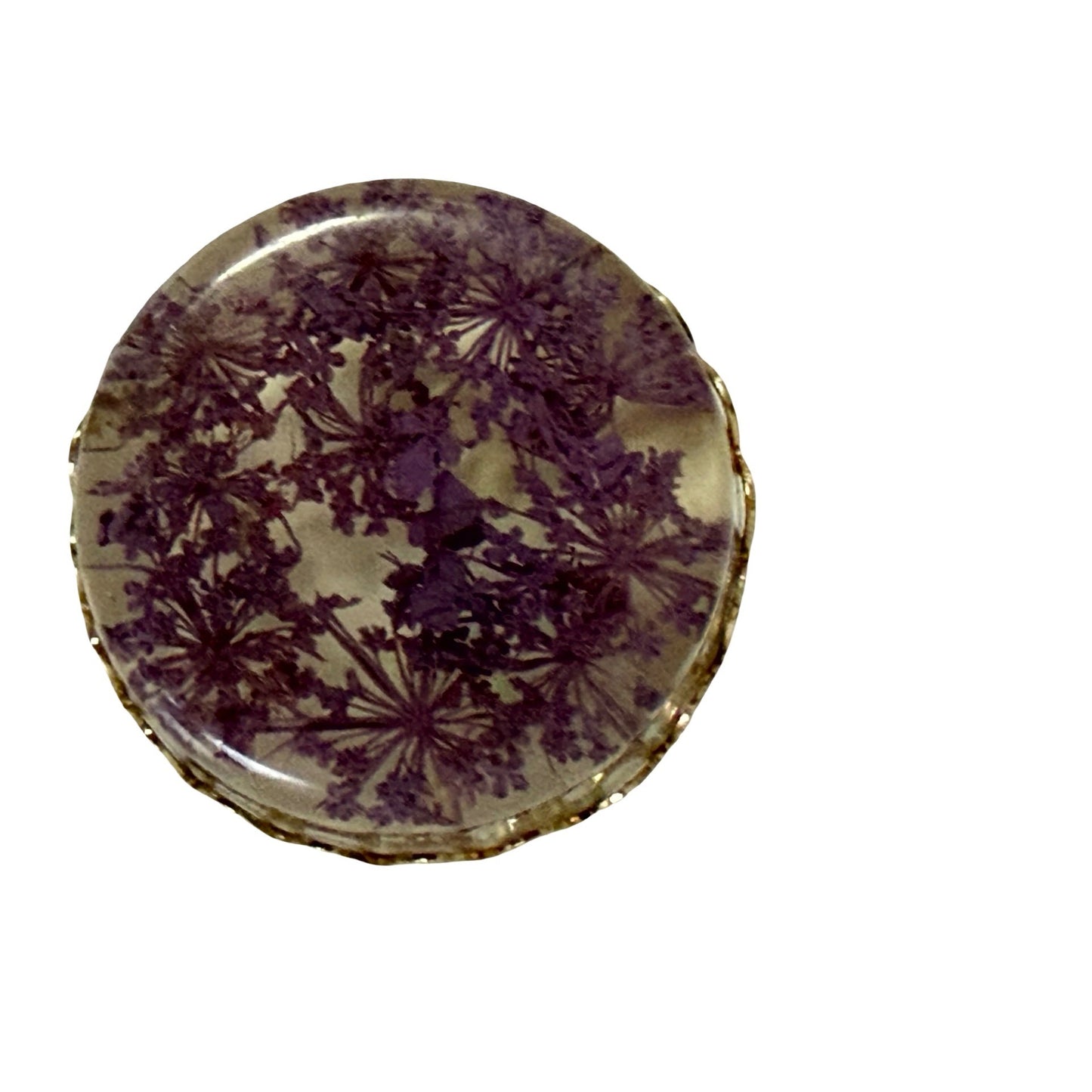 Vintage Dried Flower Resin Brooch Purple Botanical Floral Cabochon Pin 1"