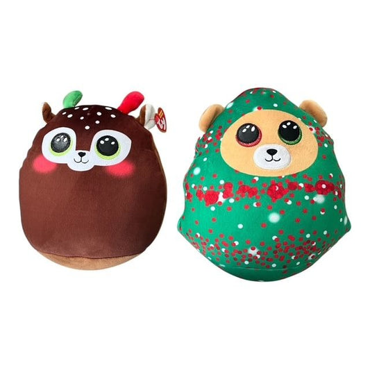 TY Squishy Beanies 2022 Plush Set – Everett the Christmas Tree & Minx the Reindeer – 10" Soft Holiday Toys