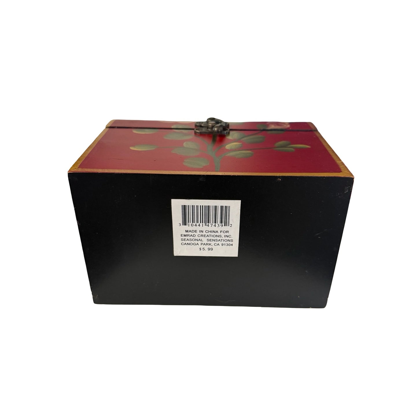 Vintage Hand Painted Floral Wooden Treasure Chest Jewelry Box Red Roses Emrad Creations